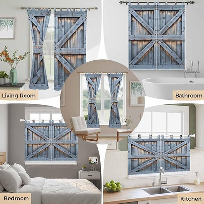Farmhouse Wood Grain Kitchen Curtains 24 Inch Length, Small Window Curtains Tab - Image 7