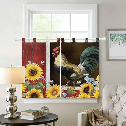 Chicken Sunflowers Bedroom Curtains 63 Inch Length, Window Curtains Tab Top - Image 2