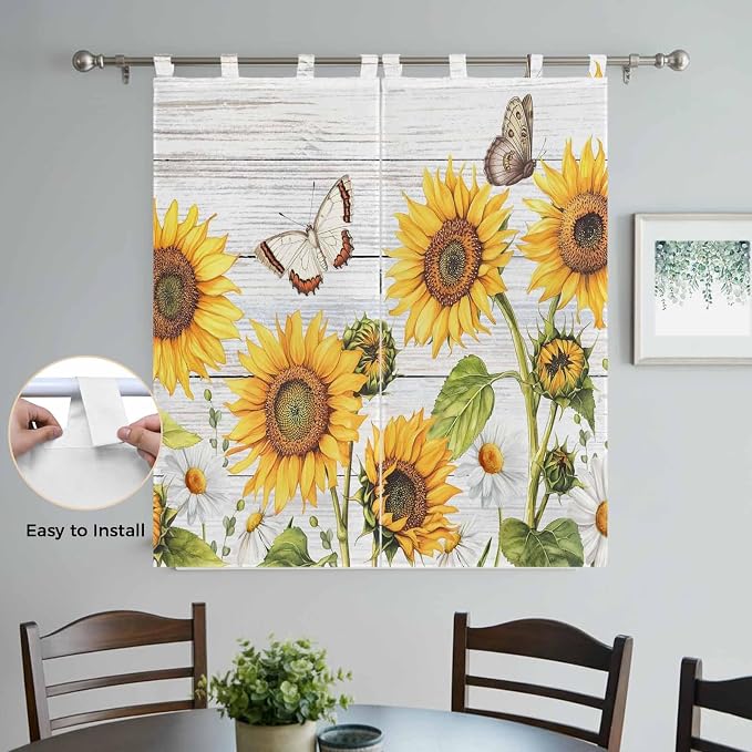 Yellow Sunflowers Bedroom Curtains 72 Inch Length, Window Curtains Tab Top - Image 4
