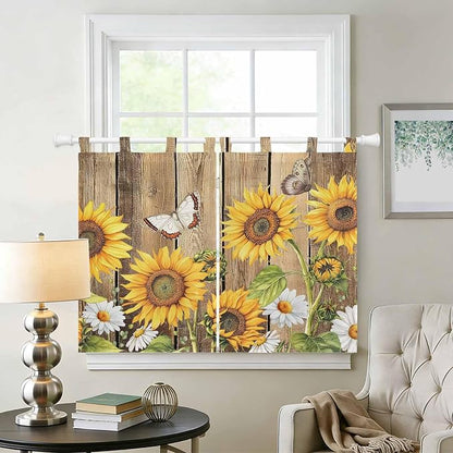 Farmhouse Sunflowers Kitchen Curtains 45 Inch Length, Short Cafe Window - Image 2