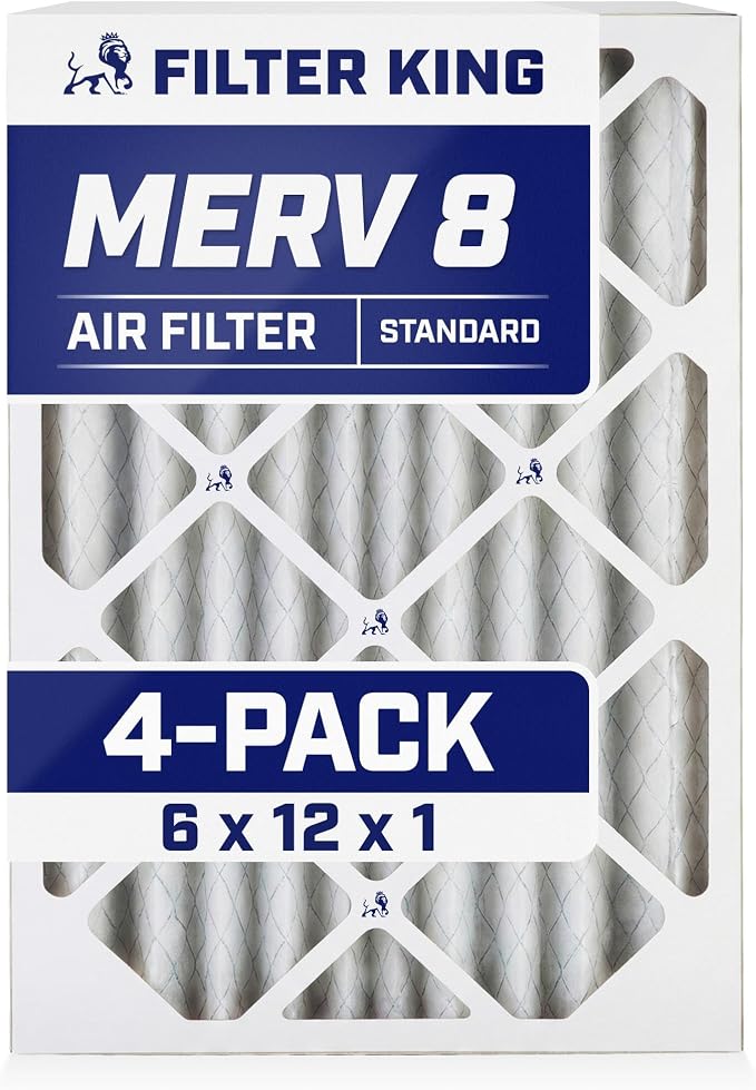 Filter King 6x12x1 Air Filter | 4-PACK | MERV 8 HVAC Pleated A/C Furnace by FilterKing