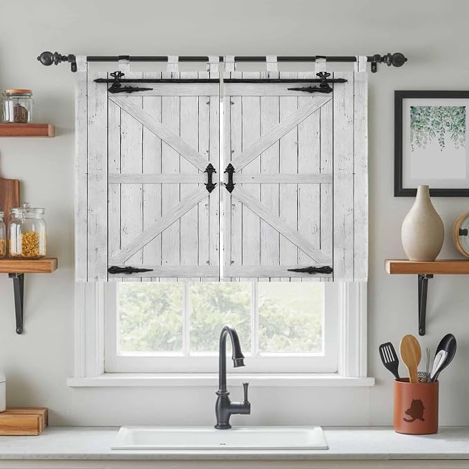 Farmhouse Wood Grain Bedroom Curtains 63 Inch Length, Window Curtains Tab Top - Image 3