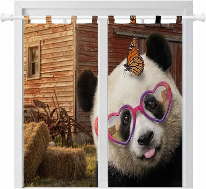 Farm Panda Bathroom Curtains 63 Inch Length, Window Curtains Tab Top, Farmhouse by Unknown