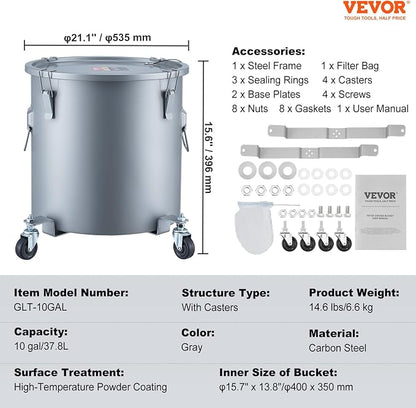 VEVOR 10 Gallon Fryer Grease Bucket, Oil Disposal Bucket Caddy on Wheels - Image 7