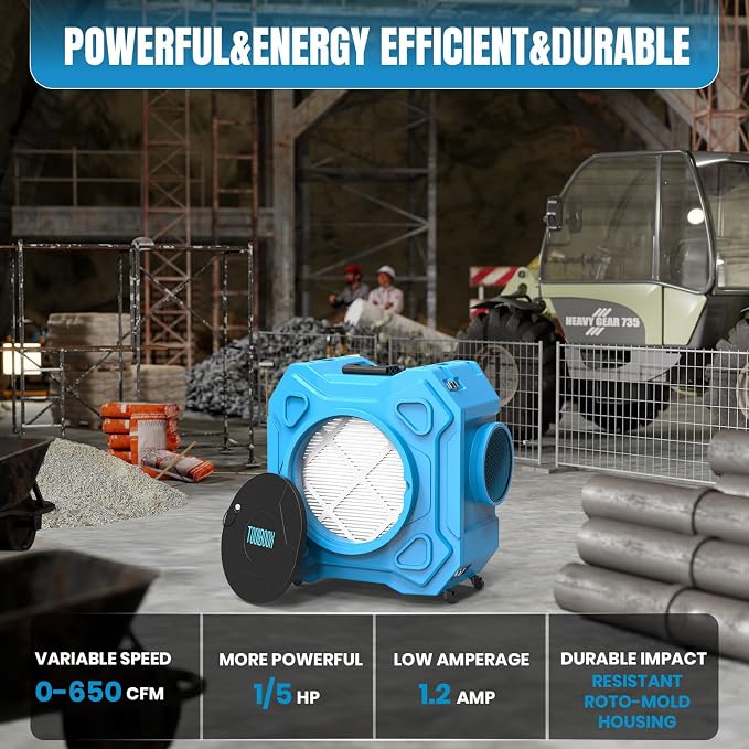 Air Scrubber with 3-Stage Filtration, 650CFM HEPA Air Scrubber Negative Air - Image 6