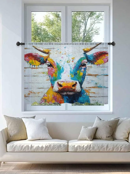 Sheer Curtains 45 Inch Length, Funny Colorful Cow Semi Sheer Curtains Light - Image 4