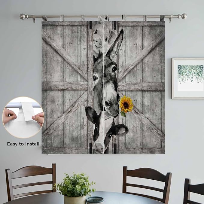 Funny Farm Animals Living Room Curtains 84 Inch Length, Window Curtains Tab Top - Image 4