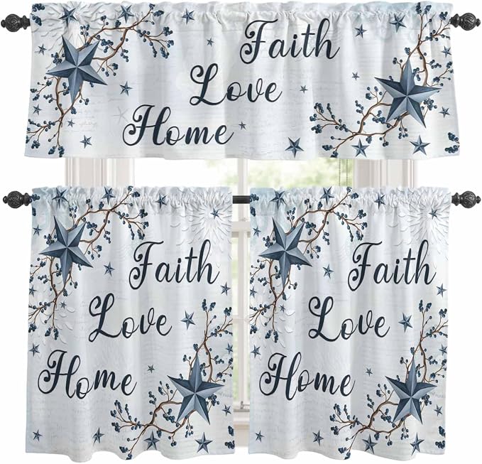Kitchen Curtains Tiers and Valance Set of 3, Texas Star Country Light Filtering by Anzona