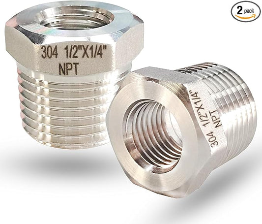 1/2" NPT Male to 1/4" NPT Female Hex Bushing Reducer, 304 Stainless Steel NPT by feyadaperonline