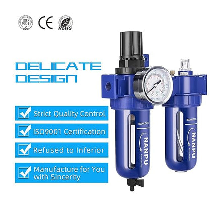 NANPU 1/2" NPT Compressed Air Filter Regulator Lubricator, Zinc Alloy, 5 Micron - Image 6