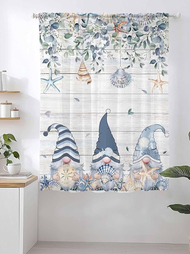 Sheer Curtains 72 Inches Long, Coastal Eucalyptus Leaf Semi Sheer Curtains - Image 2