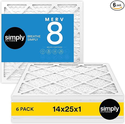 Simply 14x25x1 Air Filter, Merv 8, MPR 600, 6 Pack, Furnace Air Filter by SimplyFilters