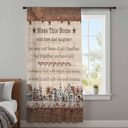 Farmhouse Sheer Curtains 108 Inch Length Brown Country Star Berry Vintage Wood - Image 4