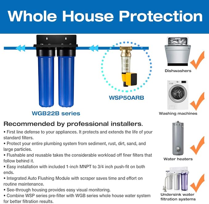 iSpring WGB22B-PB+AHPF12MNPT16X2 2-Stage Whole House Water Filtration System - Image 7
