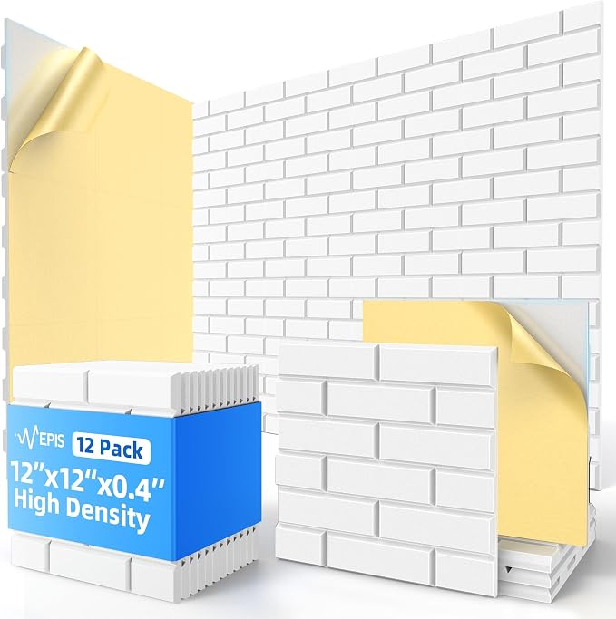 12 Pack Acoustic Panels with Self Adhesive, Soundproof Wall Panels, Brick Sound by NEPIS