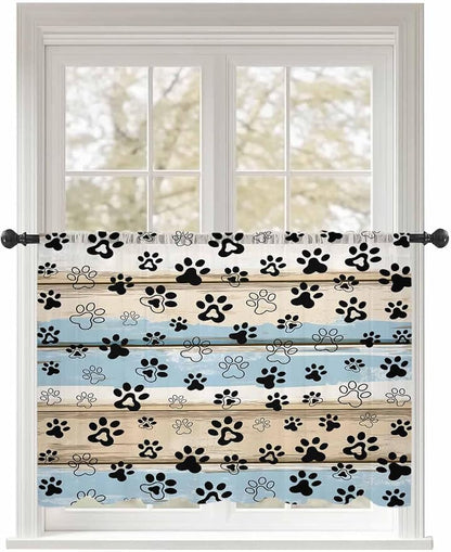 Sheer Curtains 54 Inch Length, Vintage Farmhouse Rustic Wooden Grain Privacy by Unknown