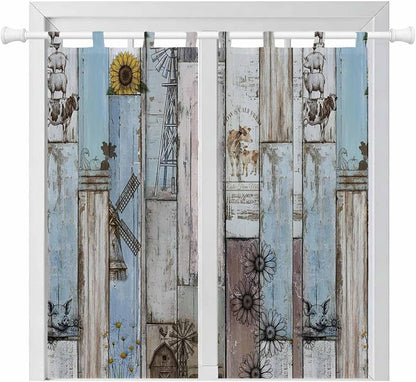 Blue Grey Wooden Bathroom Curtains 63 Inch Length, Window Curtains Tab Top by Unknown