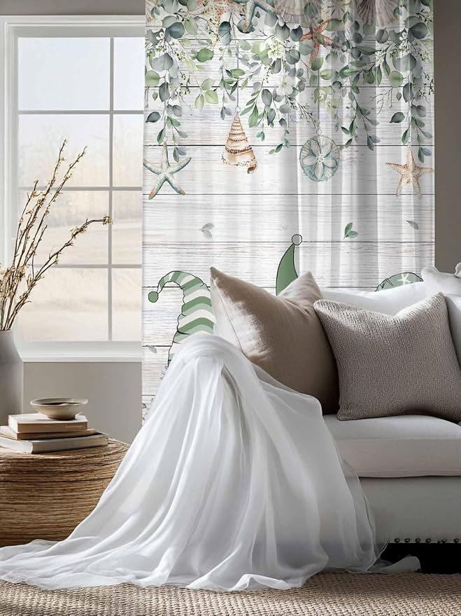 Sheer Curtains 72 Inches Long, Coastal Eucalyptus Leaf Semi Sheer Curtains - Image 4