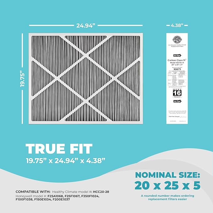 Lennox X6675 20x25x5 Air Filter, Lennox Healthy Climate Carbon Clean Merv 16 - Image 2