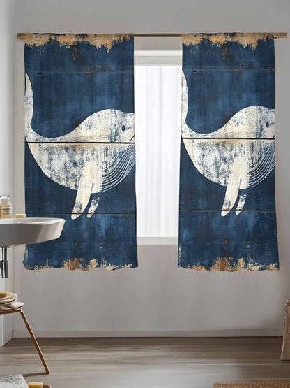 Sheer Curtains 72 Inches Long, Ocean Whale Blue Semi Sheer Curtains Light - Image 5