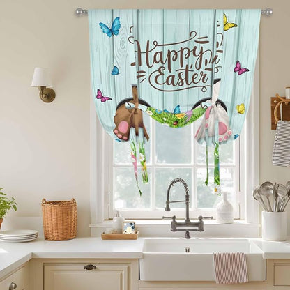 Tie Up Curtains, Happy Easter Bunny Butt Egg Floral Adjustable Rod Pocket - Image 4
