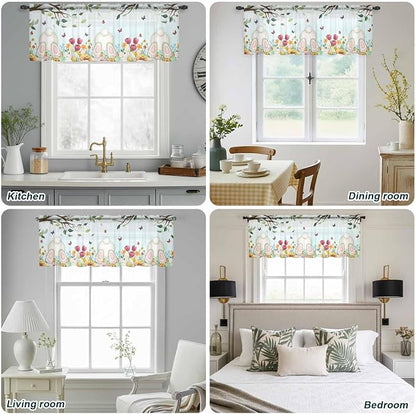 Easter Sheer Valances for Windows 60"x18", Light Filtering Kitchen Curtains - Image 5