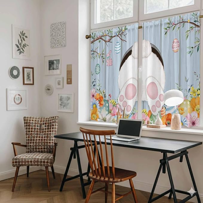 Easter Kitchen Tier Curtains 45 Inch Long 2 Panel Set, Rod Pocket Short Window - Image 6