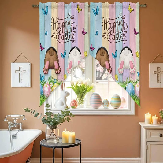Swag Curtain Valances for Kitchen Windows, Happy Easter Rabbit Butt Egg on by Unknown