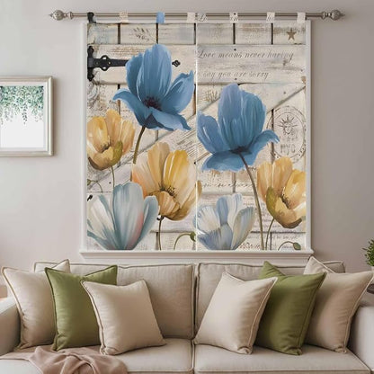 Blue Yellow Tulips Bedroom Curtains 72 Inch Length, Window Curtains Tab Top - Image 9
