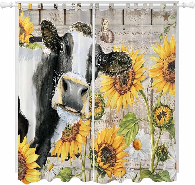Yellow Sunflowers Living Room Curtains 96 Inch Length, Window Curtains Tab Top by Unknown