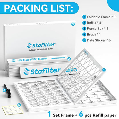 Reusable 14x14x1 Air Filter, 1 Foldable Frame + 6 Refills - Image 7