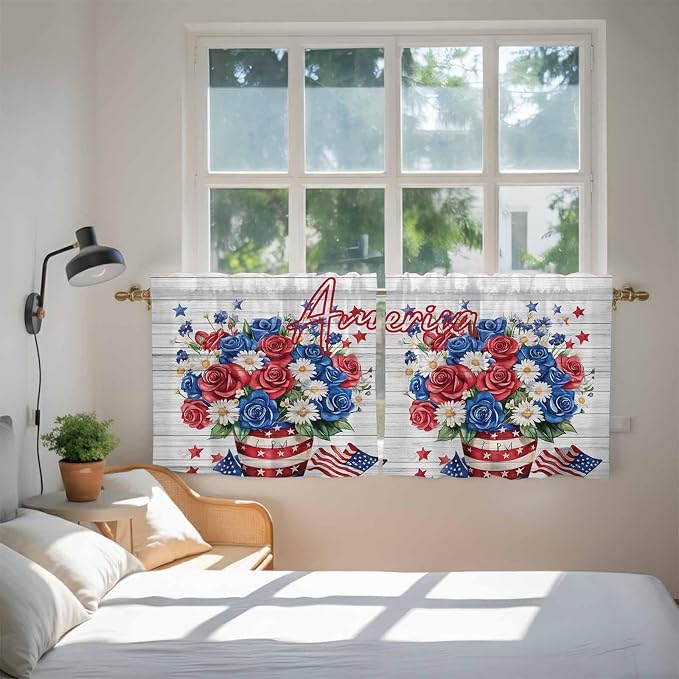 Independence Day Kitchen Tier Curtains 24 Inch Long 2 Panel Set, Rod Pocket - Image 4