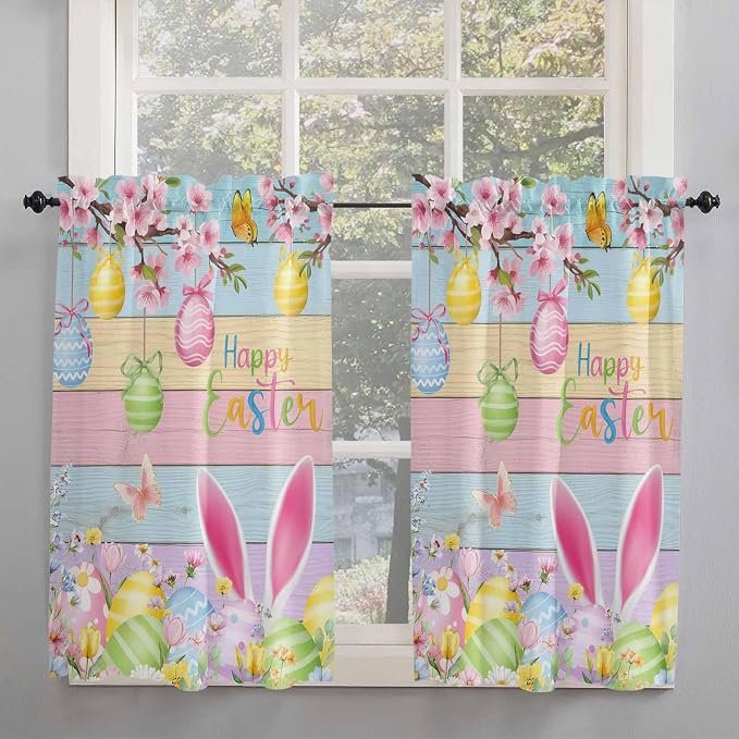 Colorful Easter Kitchen Curtains 54 Inches length, Spring Watercolor Bunny Egg - Image 2