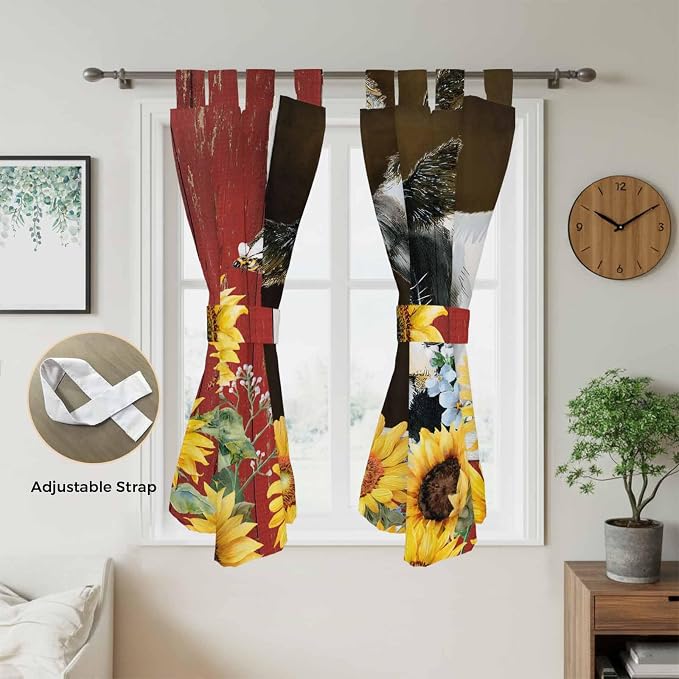 Cows Sunflowers Bathroom Curtains 63 Inch Length, Window Curtains Tab Top - Image 5