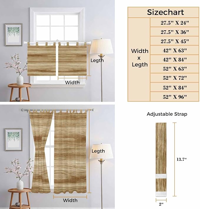 Light Brown Wood Grain Living Room Curtains 84 Inch Length, Window Curtains Tab - Image 8