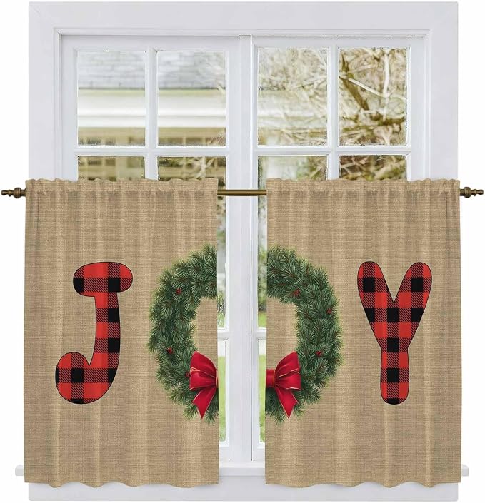 Red Green Christmas Kitchen Tier Curtains 45 Inch Long 2 Panel Set, Rod Pocket - Image 2