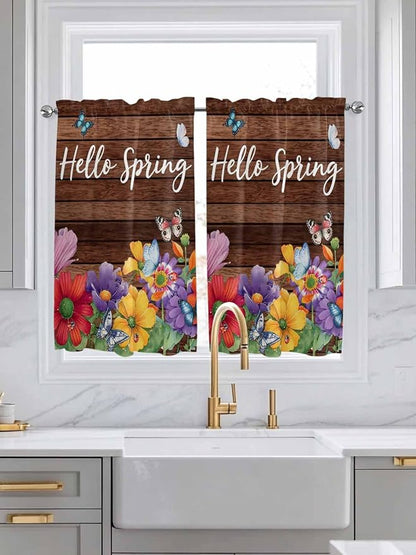 Spring Flowers Tier Curtains 45 Inches Long, Watercolor Farmhouse Colorful - Image 3