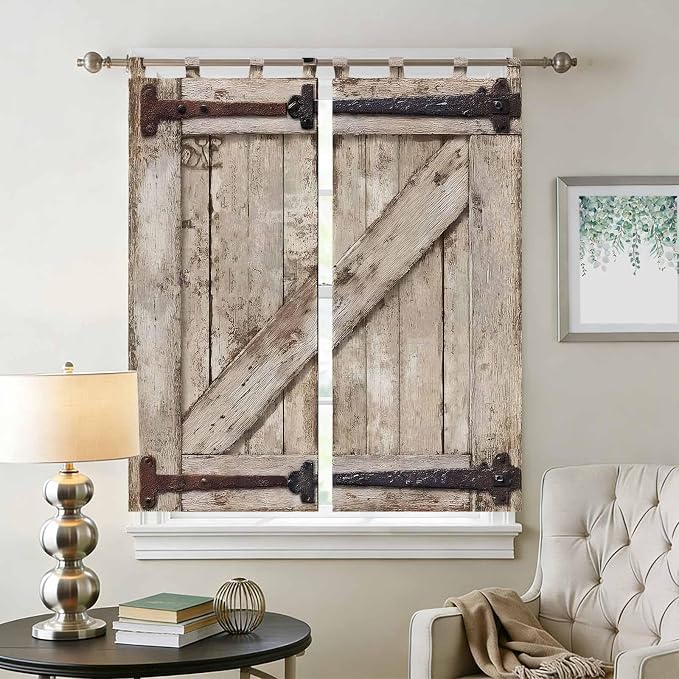 Farmhouse Wood Grain Bathroom Curtains 63 Inch Length, Window Curtains Tab Top - Image 2