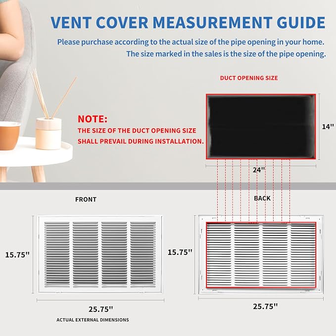 24 x 14 Return Air Grille, Return Air Vent Cover - Image 4