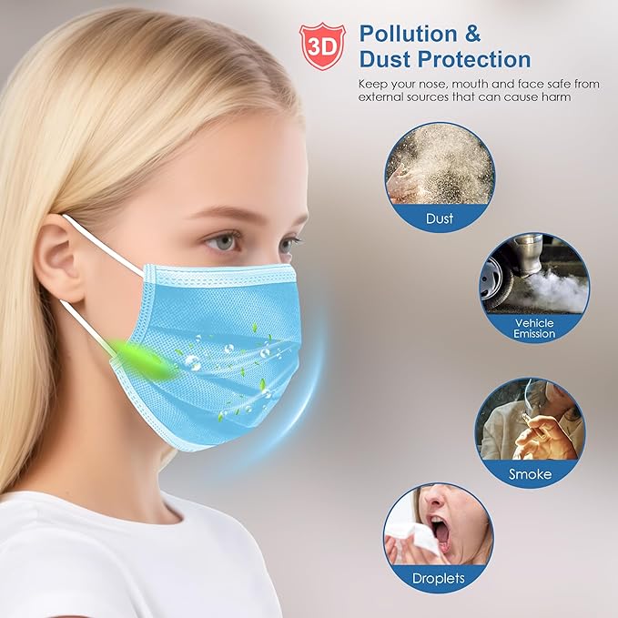 NNPCBT Blue Disposable Face Masks 125 Pack, 3-Ply Breathable Mask - Image 4