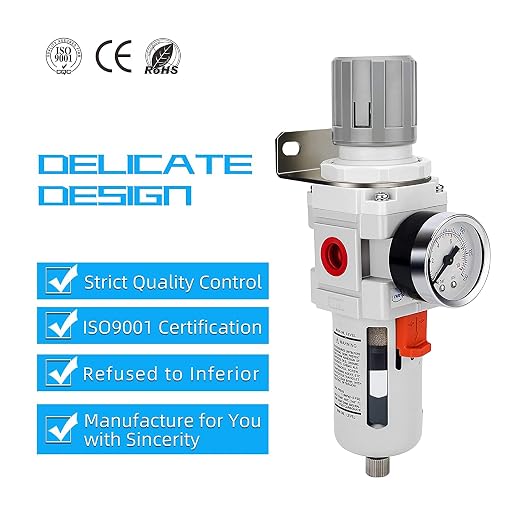 NANPU 3/8" NPT Compressed Air Filter Regulator Combo Piggyback, Semi-Auto Drain - Image 6