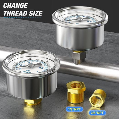 MEANLIN MEASURE 0~15Psi Dry Low Pressure Gauge Stainless Steel 1/4" NPT 2" FACE - Image 3