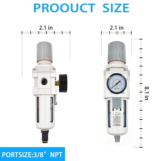 XingNEeng 3/8" NPT Compressed Air Filter Regulator Combo Piggyback, Water/Oil - Image 3