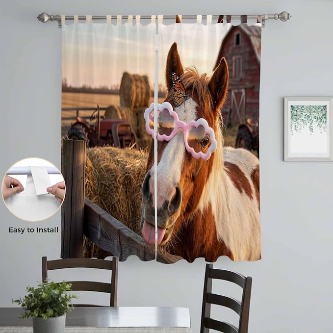 Farm Horses Living Room Curtains 84 Inch Length, Window Curtains Tab Top - Image 4