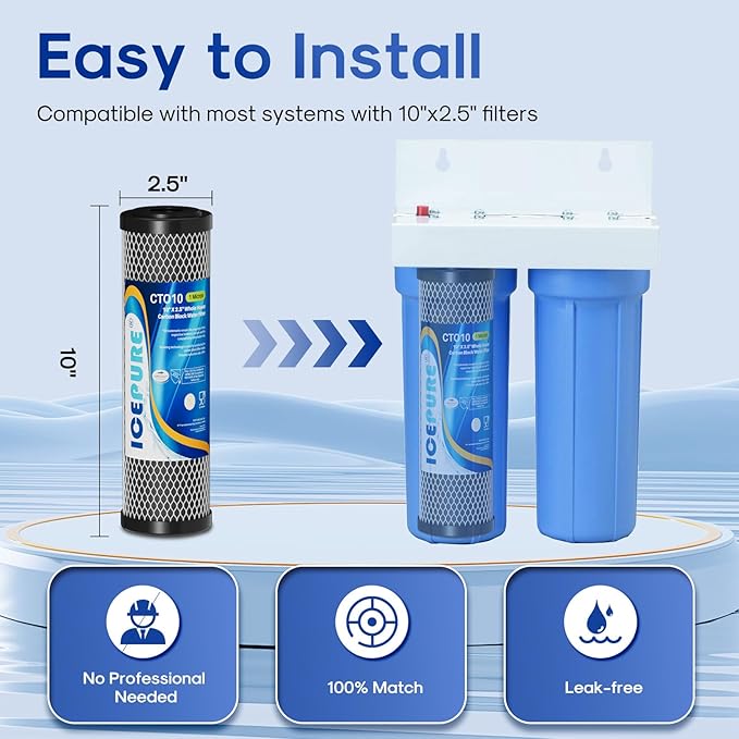 ICEPURE 1 Micron 2.5" x 10" Whole House CTO Carbon Sediment Water Filter - Image 6