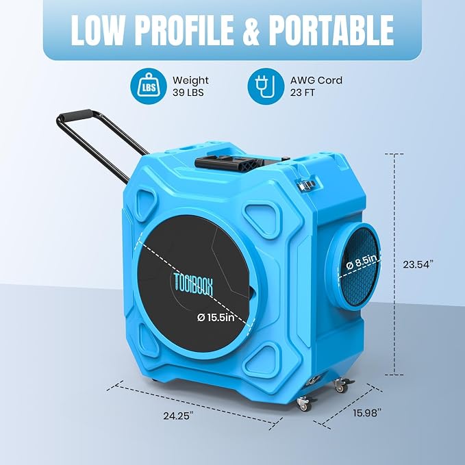 Air Scrubber with 3-Stage Filtration, 650CFM HEPA Air Scrubber Negative Air - Image 9