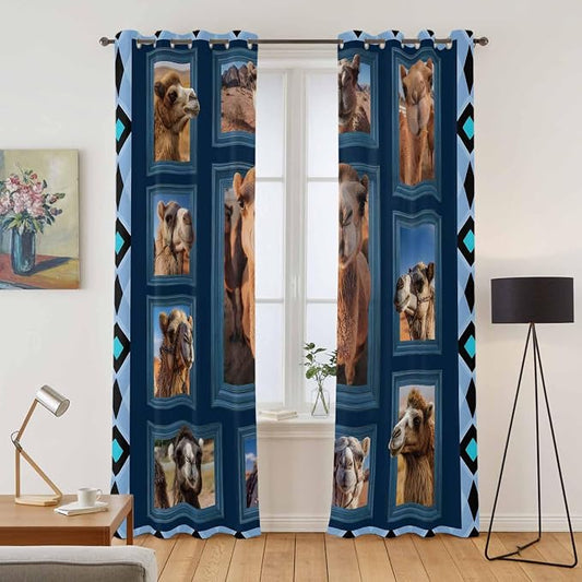 2 Panel Kitchen Cafe Curtains, Desert Camels Sunlight Filtering Nature Air - Image 2
