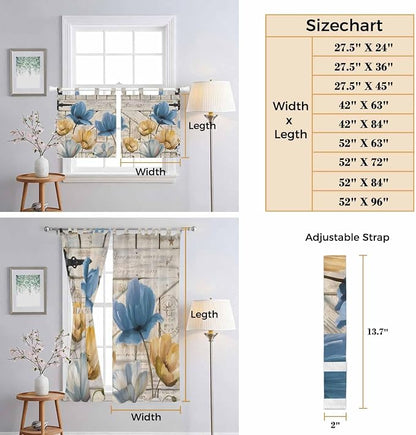 Blue Yellow Tulips Kitchen Curtains 24 Inch Length, Small Window Curtains Tab - Image 8