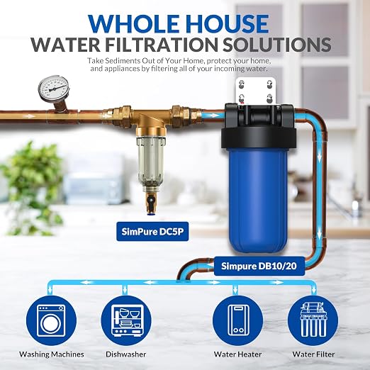 SimPure 100/500 Micron Spin Down Sediment Filter, Reusable Whole House Sediment - Image 6
