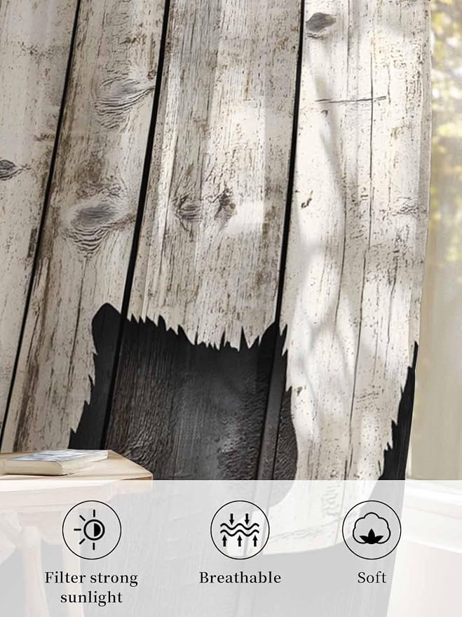 Sheer Curtains 84 Inches Long, Vintage White Brown Bear Semi Sheer Curtains - Image 6
